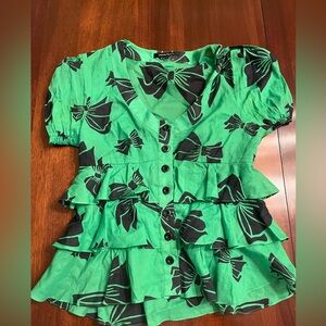 Nanette Lepore Green and Black Ruffled Blouse